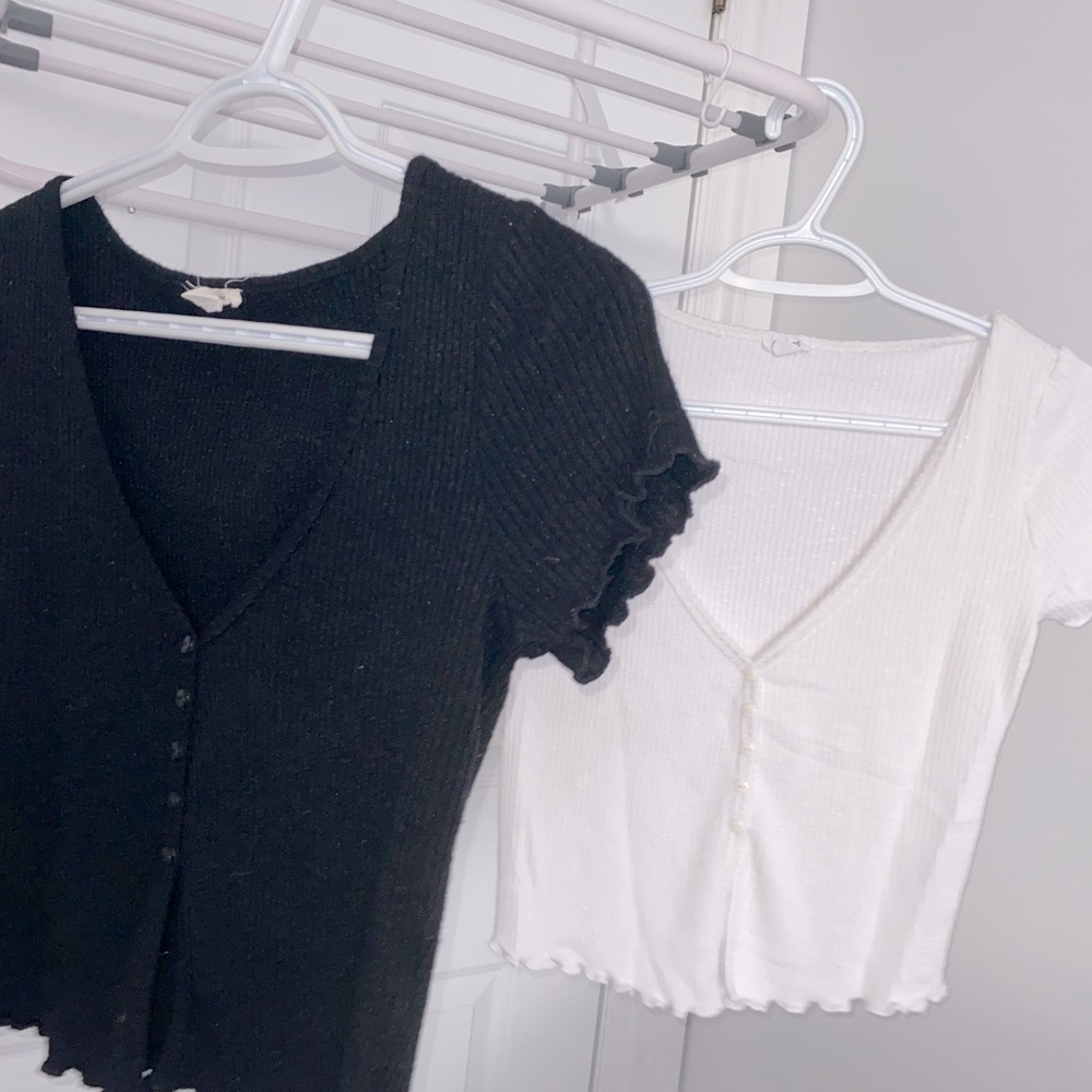 BNWOT - 2 for 1. Black & white, Plain t shirts , adorable half button up style